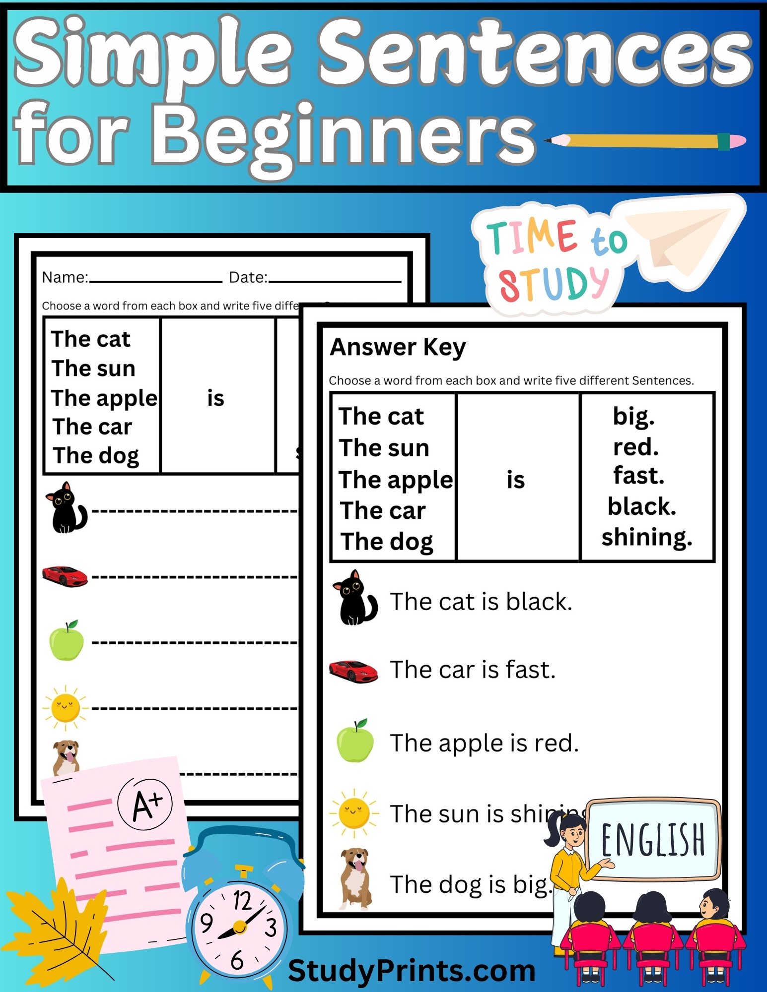 simple sentence practice worksheet PDF product image (1)