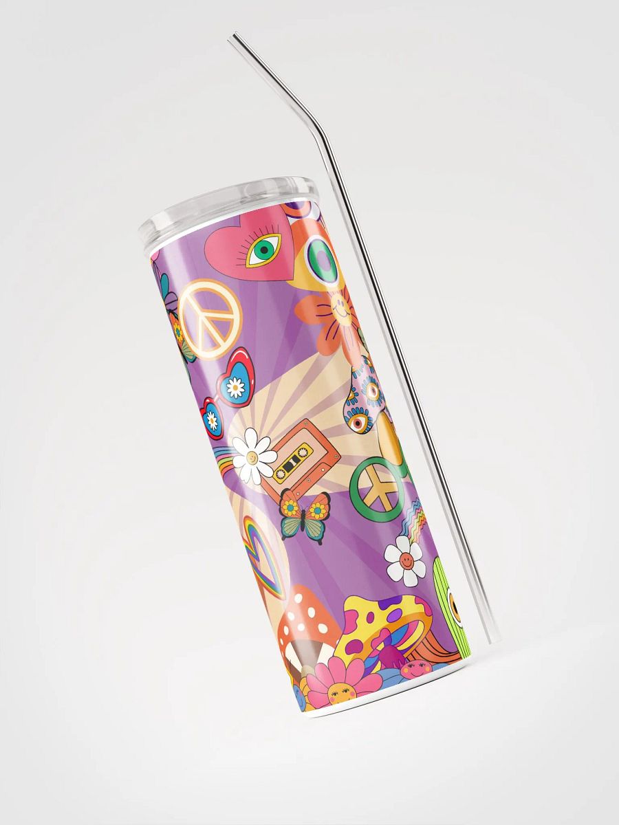 🌼 Boho Hippie Stainless Steel Tumbler | Eco-Friendly 20oz Cup with Reusable Straw product image (3)