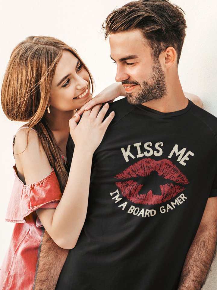 Kiss Me I'm a Board Gamer - Cute Grunge Meeple Lips Board Game Shirt product image (1)
