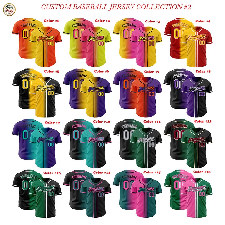 Authentic Gradient Fashion Baseball Jersey Left Right Colors with Line, Personalized Sport Jersey, Two Tones product image (1)