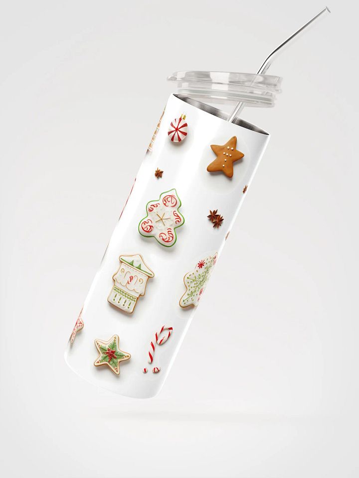 Christmas Gingerbread Skinny Tumbler with Straw, 20oz, Gingerbread, Christmas Tree, Candy Cane, Star Anise, Snow Flake, Ornaments product image (2)