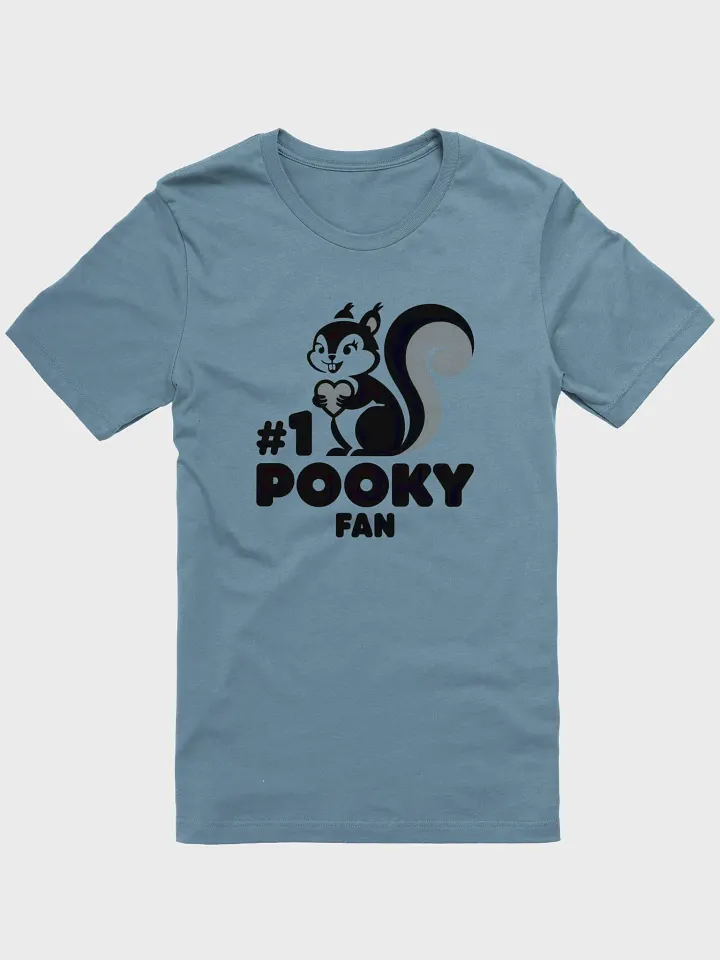 Pooky's #1 Fan T-Shirt, old school stensil art (eg Banksky), image on back of shirt by collar as well product image (1)
