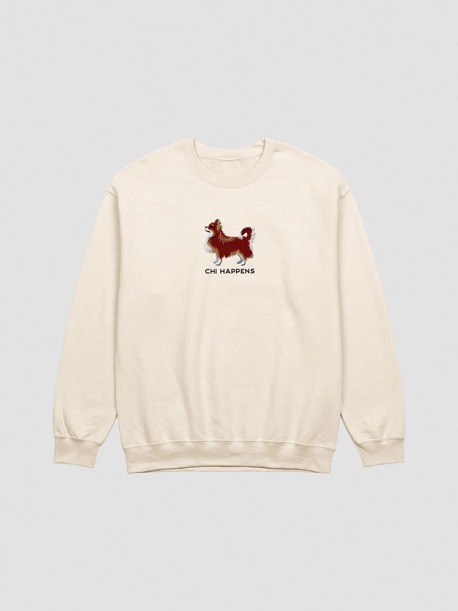 Chi Happens Sweatshirt (Embroidered) of a Longhaired Chihuahua(Chocolate Tricolor) product image (1)