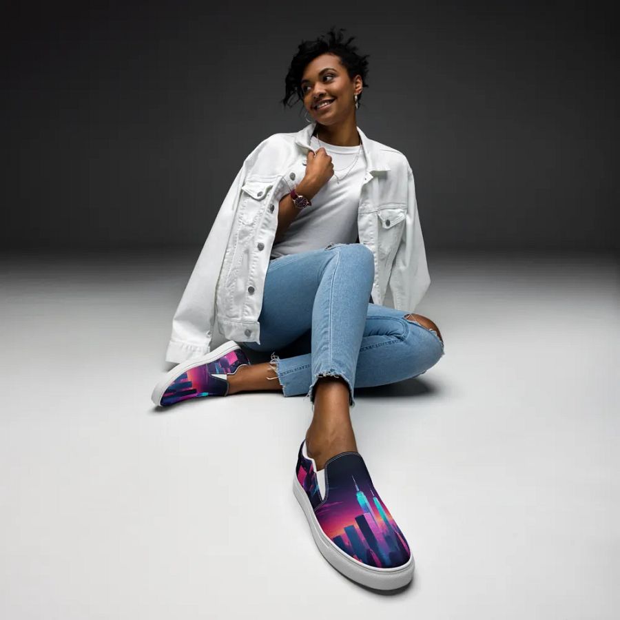 Vaporwave New York City All Over Canvas Slip On Shoes product image (1)