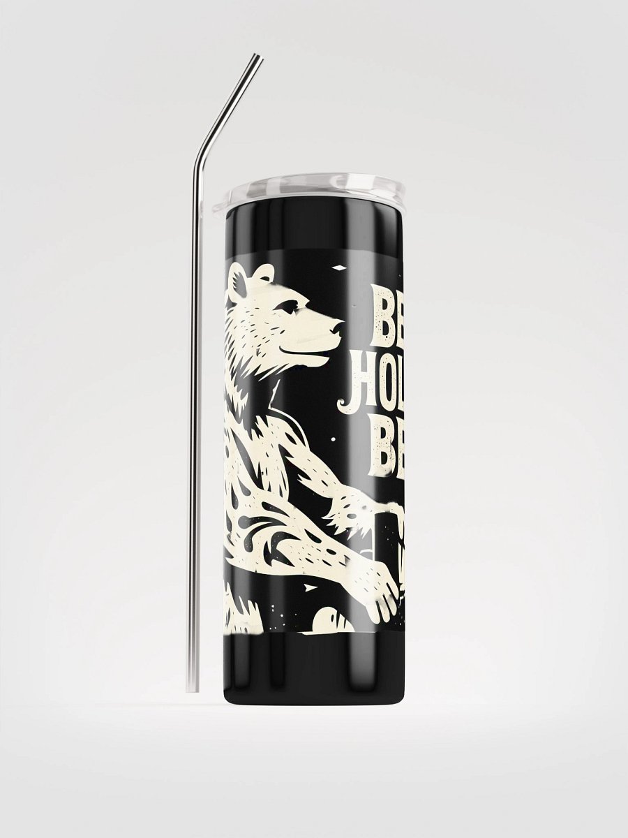 Whimsical Bear with Beer | Linocut Art Print Steel Tumbler product image (1)