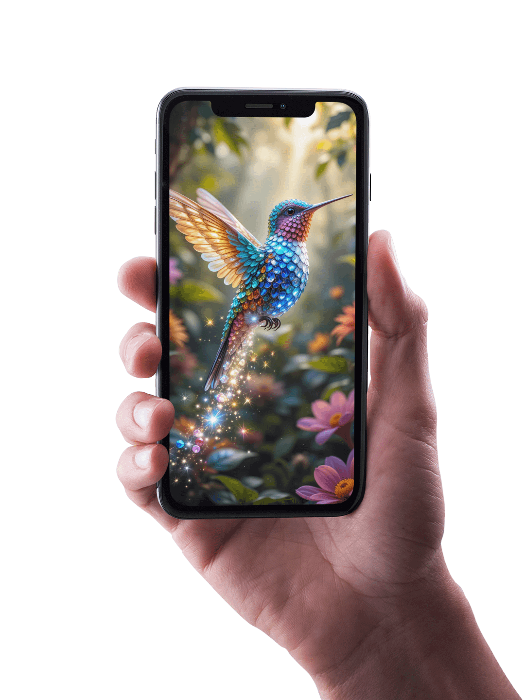 8K Diamond Hummingbird Wallpaper – Exclusive AI Design for Your Phone product image (1)