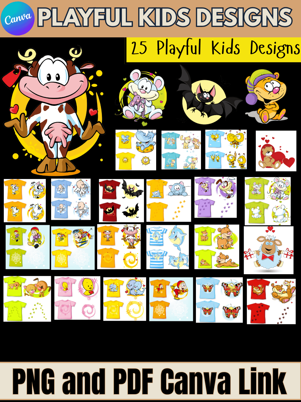 VIP MEMBERS ONLY! 25 Adorable Playful Kids Animal Designs - Editable in Canva - PDF PNG product image (1)