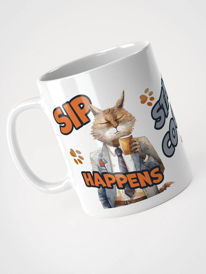 Cat Chat: "Sip happens." White glossy mug product image (5)