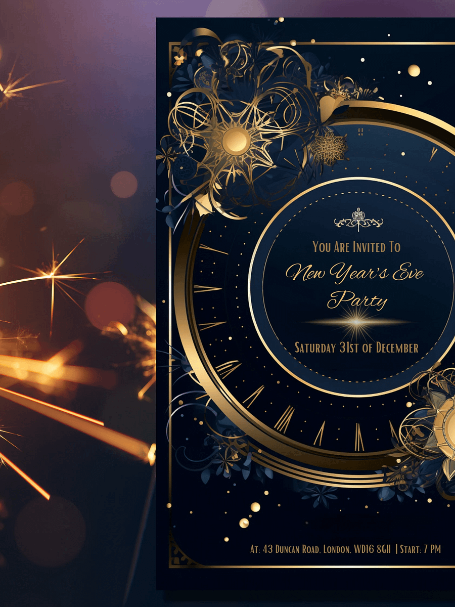 Editable New Years Eve Party Invitation- Gold and Black - Edit in Canva- New Years Party Printable- New Year's Party Invitation Template product image (6)