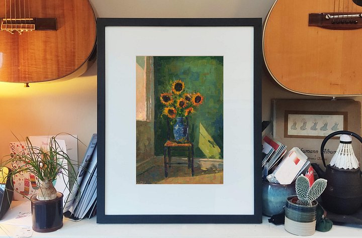 250708 Sunflowers on Green. Original Oils Study product image (2)