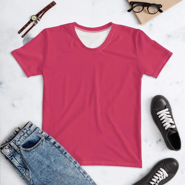 Plain Ruby Red True Summer Women's Crewneck Polyester Heavyweight Premium T-Shirt by Treasure Pie product image (1)