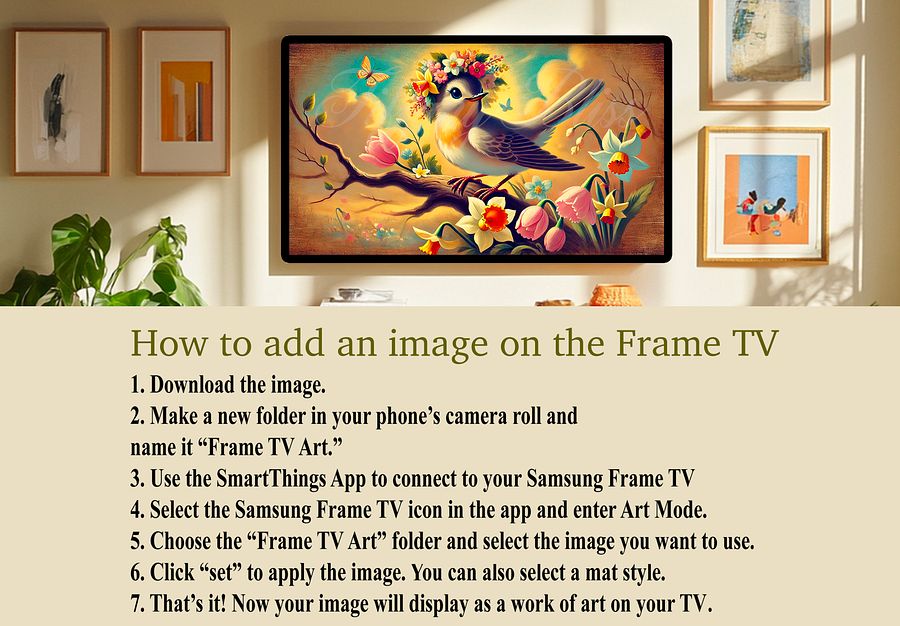Spring Frame TV Art, Bird Floral Crown Painting, Art for Samsung Frame TV, Digital Download product image (6)