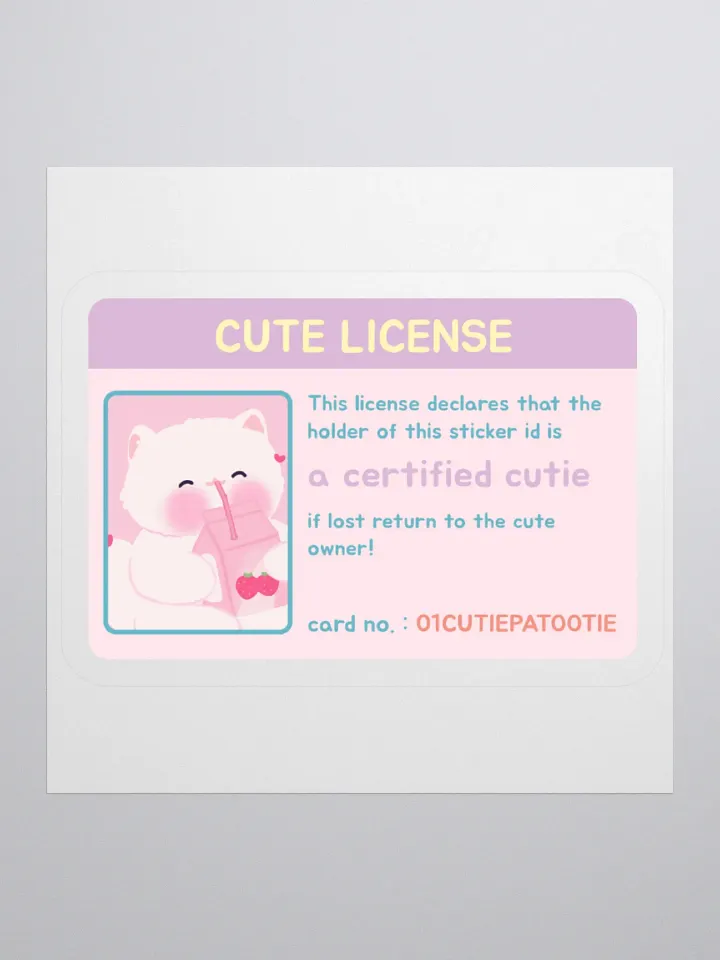 Cutie License White Cat Vinyl Sticker product image (1)