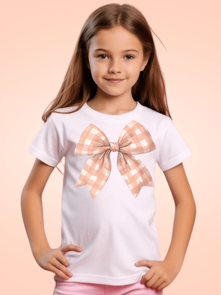 Checkered Charm Bow Crew Neck T-Shirt product image (1)
