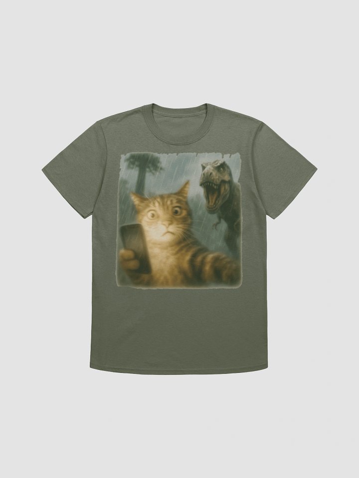 Confused Cat Selfie Dinosaur T-Shirt - Funny Dino & Kitten Tee product image (3)