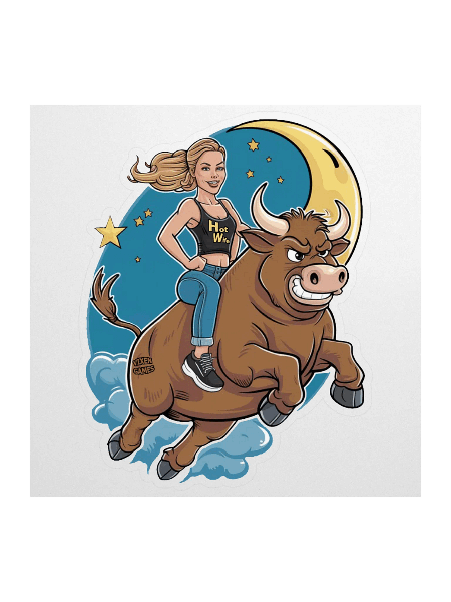 Fly Me To The Moon Hotwife On A Bull Vinyl Sticker product image (1)