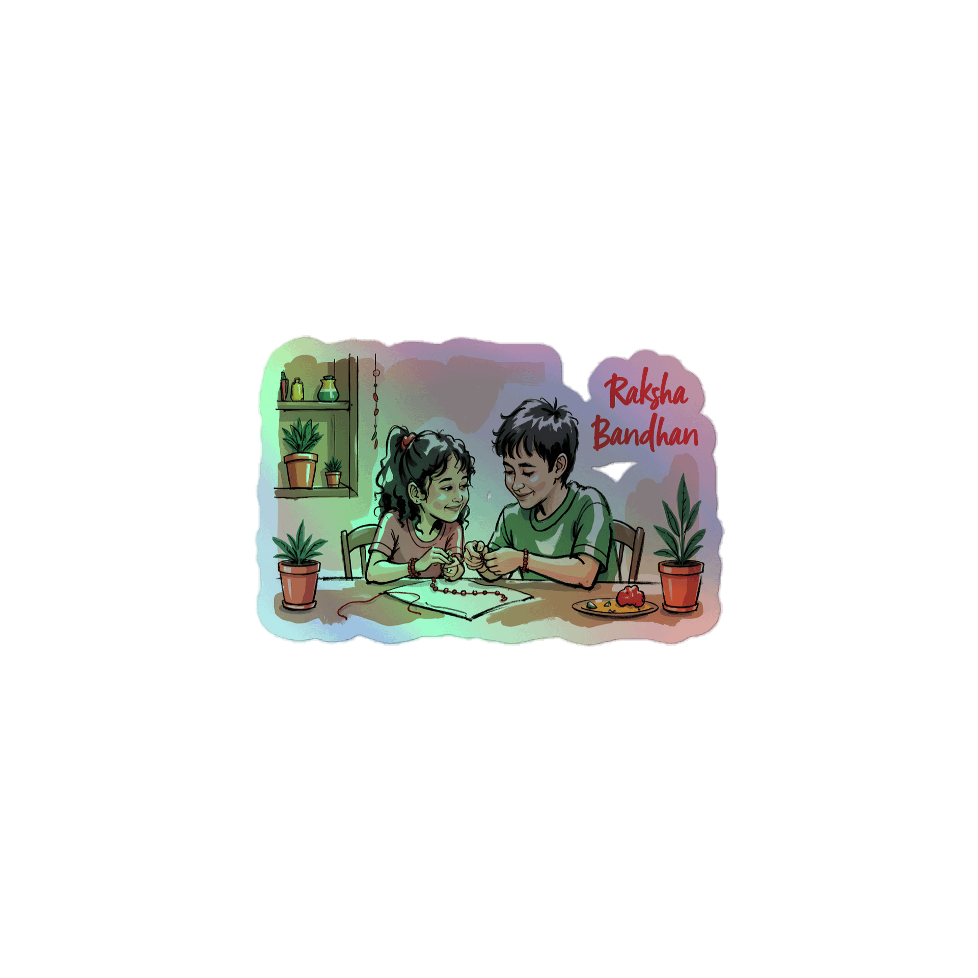 Traditional Raksha Bandhan: Sister’s Love in Art Holographic Sticker product image (1)