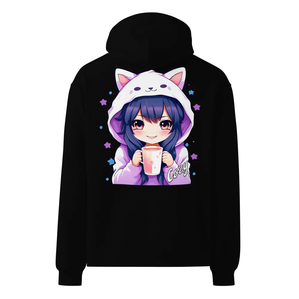Cozy Kawaii Anime Girl - Premium Hoodie - Black - Back Printed Design product image (1)