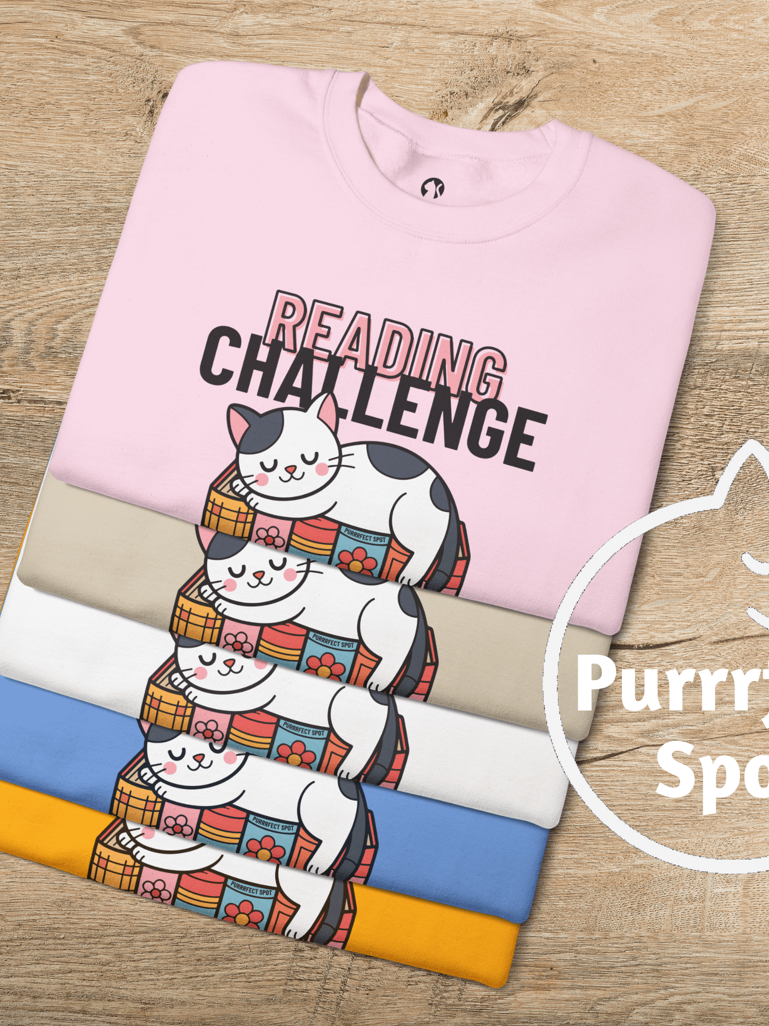 “Reading Challenge” Cozy Cat Book Lover Sweatshirt – Cute Sleeping Cat on Books – Unisex Reading Crewneck product image (2)