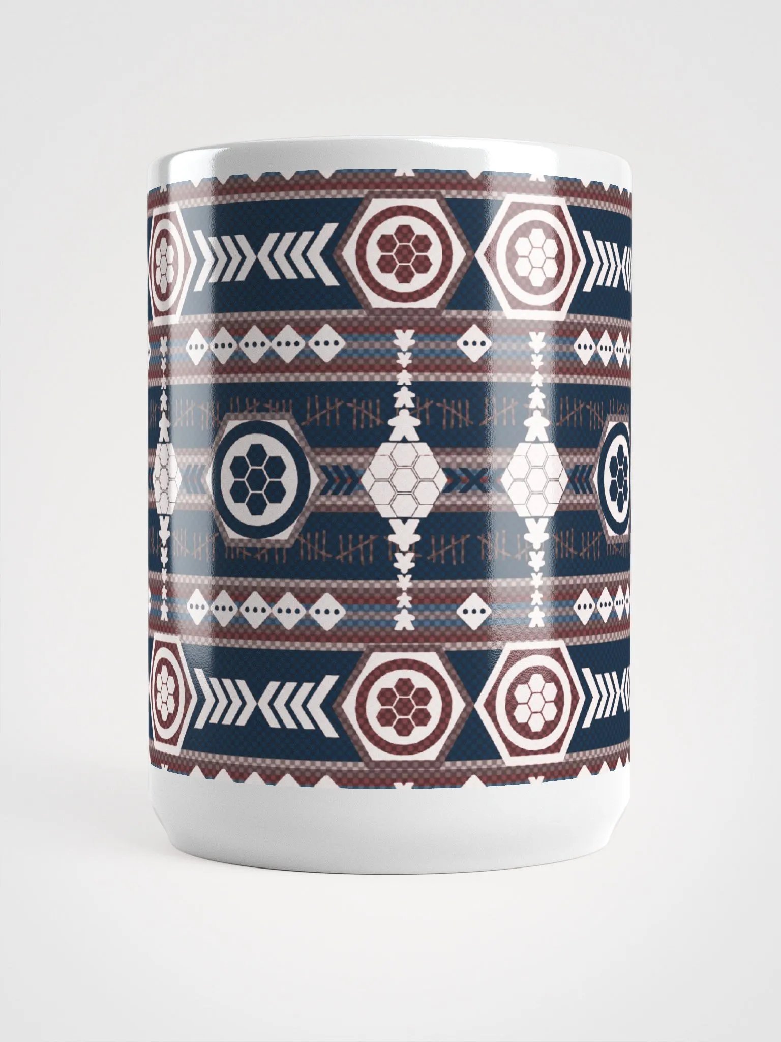 Rustic Southwestern Pattern Board Game Mug, Blue Red Purple 15 oz large mug with Aztek pattern product image (7)