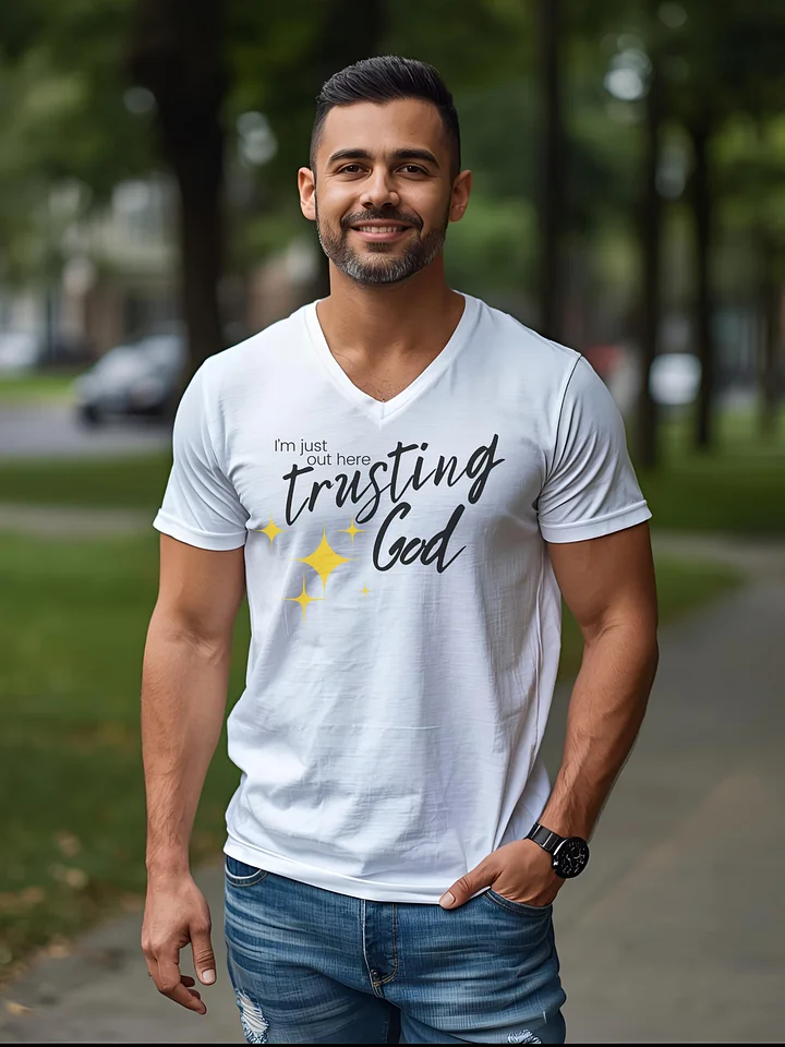 I'm Just Out Here Trusting God V-Neck Tee - White - Lightweight and Stylish product image (1)