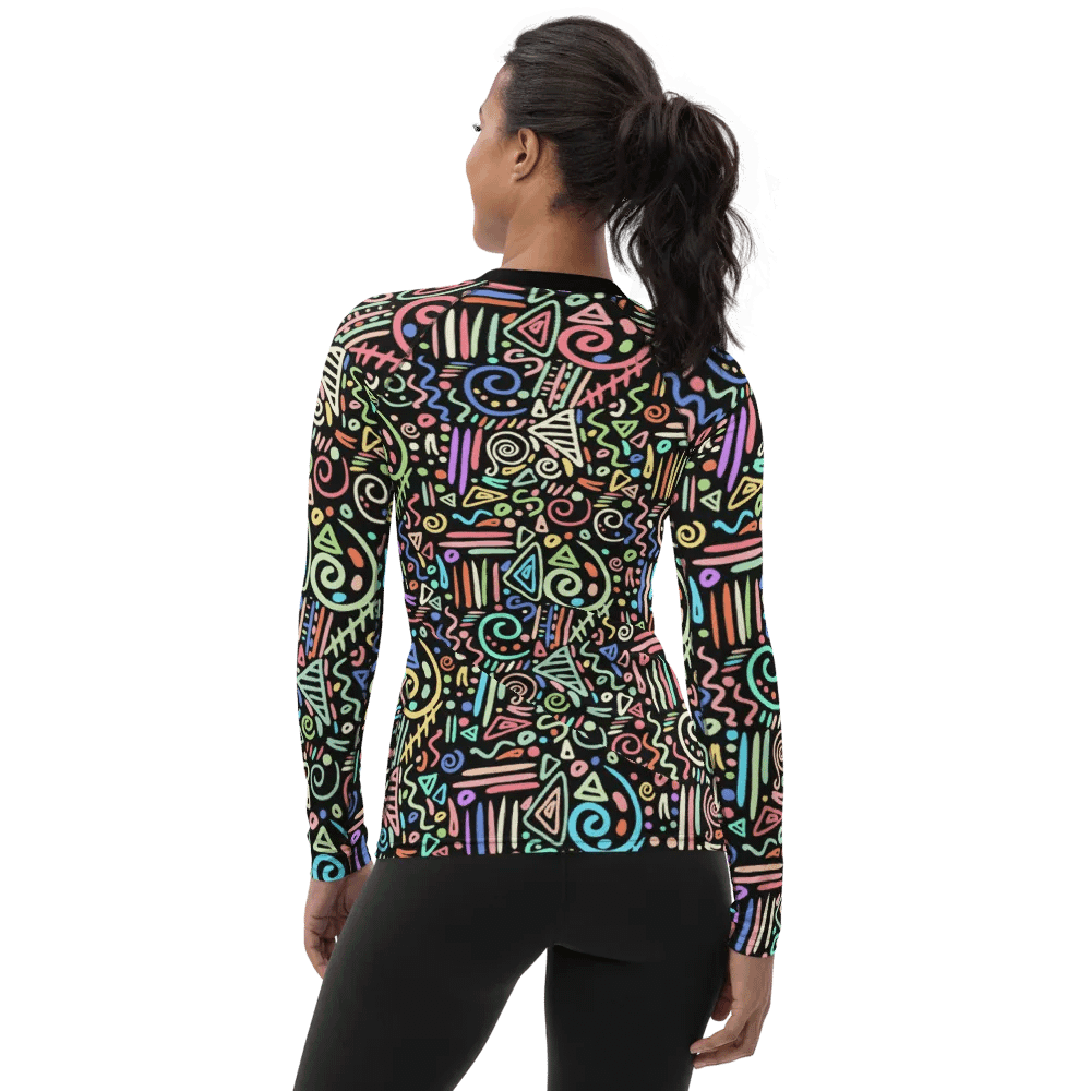 Vibrant African Doodle: All-Over Print Women's Rash Guard product image (2)