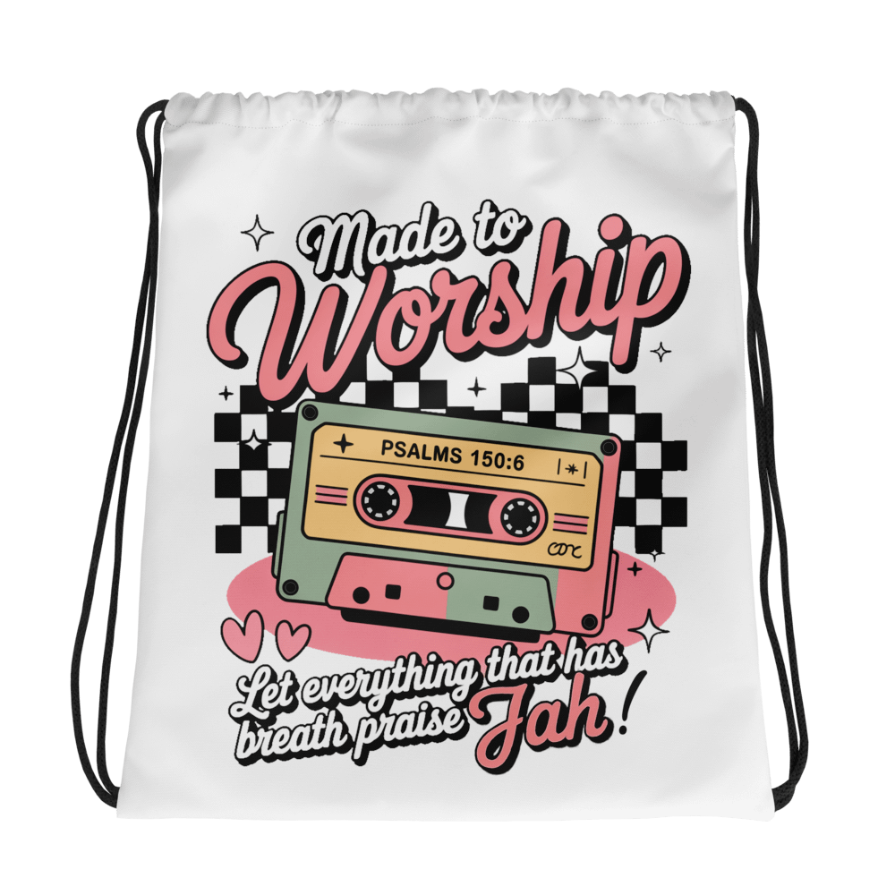 Retro Worship Cassette Drawstring Bag – Lightweight, Durable, and Eco-Friendly product image (1)