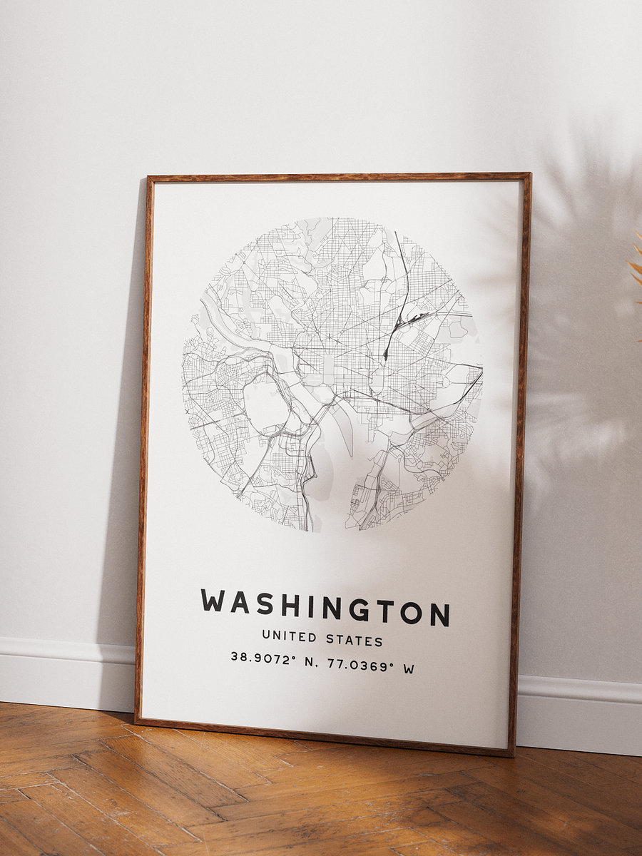 Washington Street Map Poster – White Minimalist Circular City Art product image (3)