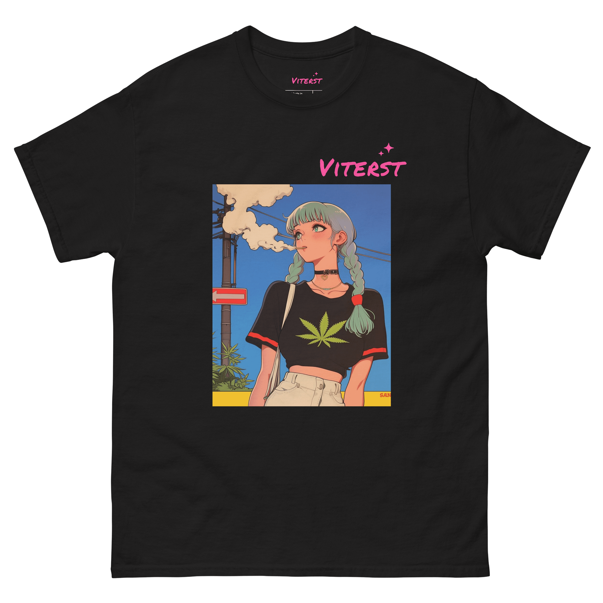 Viterst Anime Crop Top – Light Blue Braided Hair Aesthetic Heavyweight T-Shirt | Streetwear Pinterest-Inspired Fashion product image (2)
