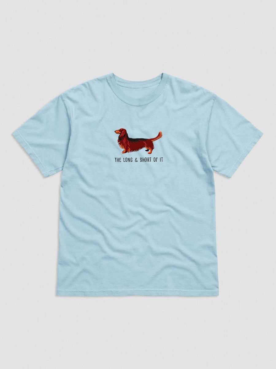 The Long & Short of It T-Shirt(Embroidered) of a Longhaired Dachshund(Red & Tan) product image (41)