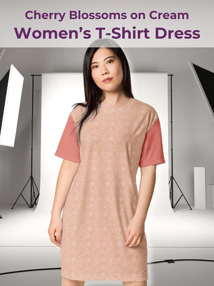 Cherry Blossoms on Cream T-Shirt Dress product image (1)
