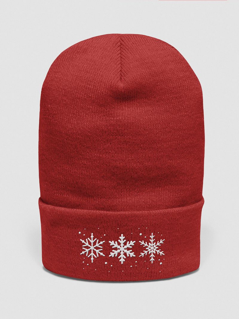 White Snowflakes Embroidered Cuffed Beanie