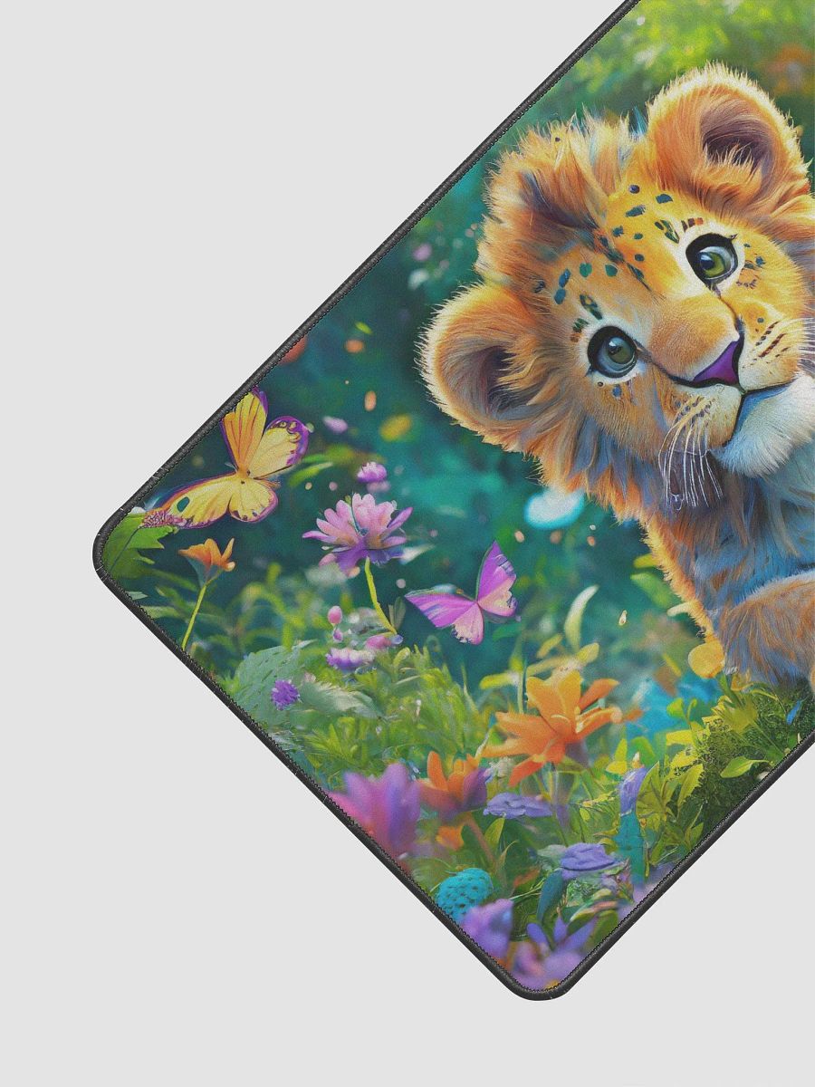 Adorable Baby lion with Butterflies wild life -Gaming Desk Mat 15.5