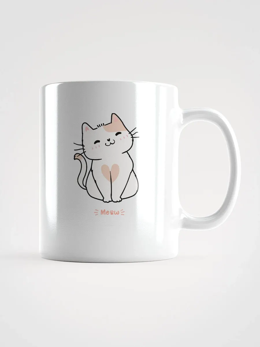 White Glossy Mug Doodle Smile Cat product image (1)