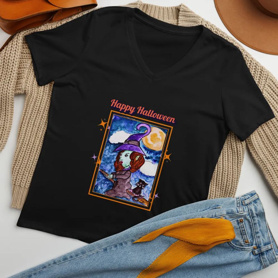 Witch and Cat V-Neck Tee. product image (7)