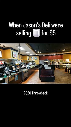 When Jason's Deli Sold Toilet Paper for $5 😳💩

Throwback to the chaos days - when even Jason’s Deli was selling toilet rolls ...