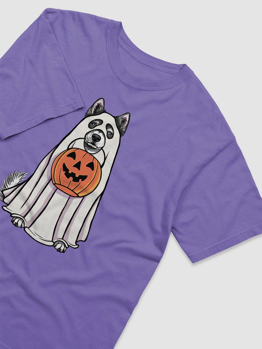Funny Halloween Alaskan Malamute(Black) T-Shirt | Funny Dog Wearing a Ghost Costume and Holding a Pumpkin Basket product image (29)