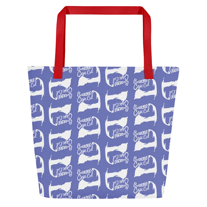 BOURNE to Cape Cod™ | Large Tote Bag with Pocket | Coastal Classic | All-Over Logo Print | White Logo Repeat on Slate Blue product image (2)