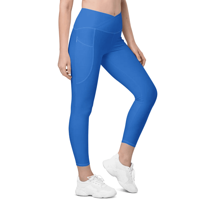 Plain Cobalt Blue Light Summer Women's High Waisted Premium Crossover Leggings with Pockets by Treasure Pie product image (1)