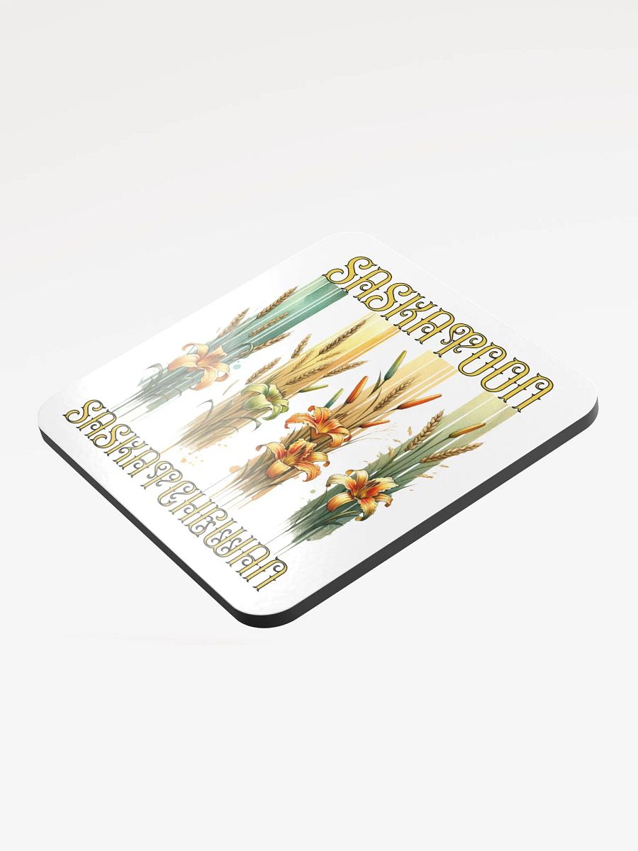 Saskatoon Saskatchewan 4 Vertical Tiger Lily Wheat Art Deco Floral Cork Coaster Set product image (4)