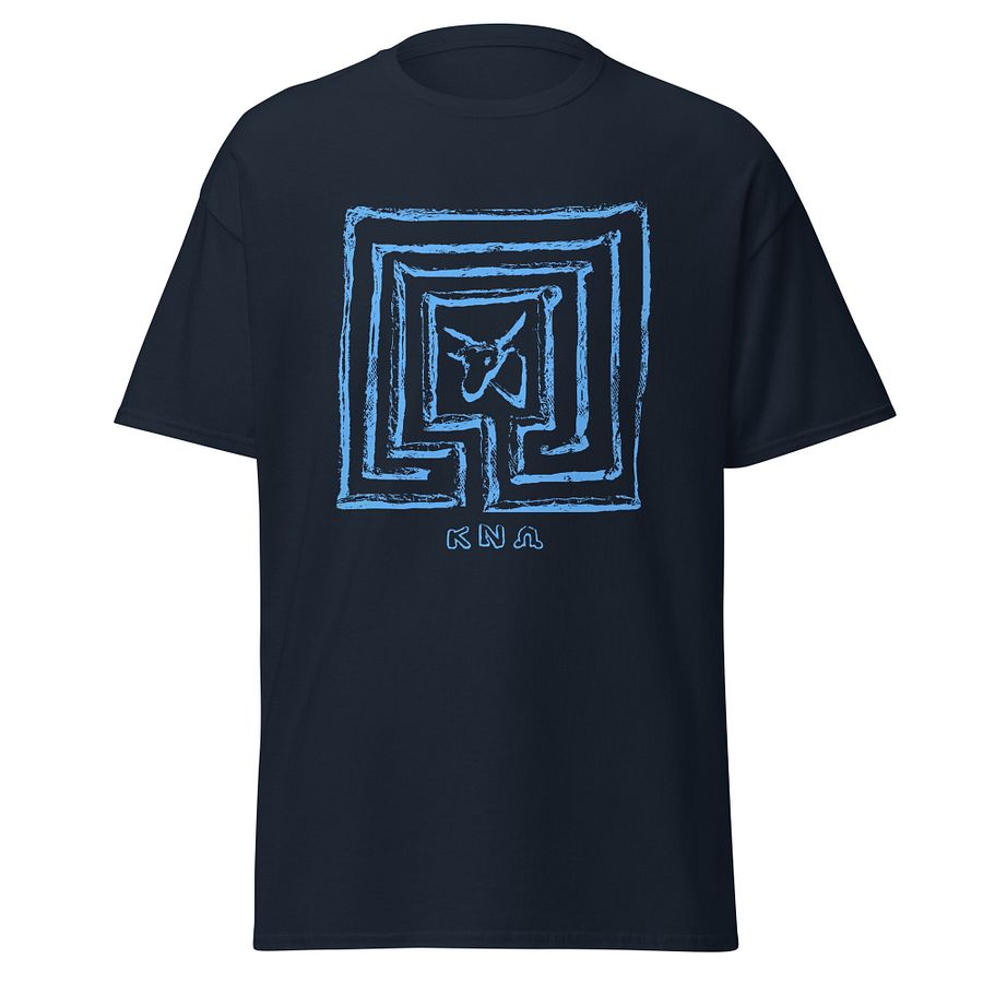 Minotaur in Knossos Labyrinth Cretan Art from 3th Century BC, Navy and White T-Shirt product image (1)