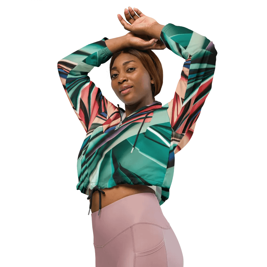 TDS Music Women's Cropped Windbreaker - Vibrant Abstract Design, Lightweight & Water-Resistant | XS–2XL product image (12)