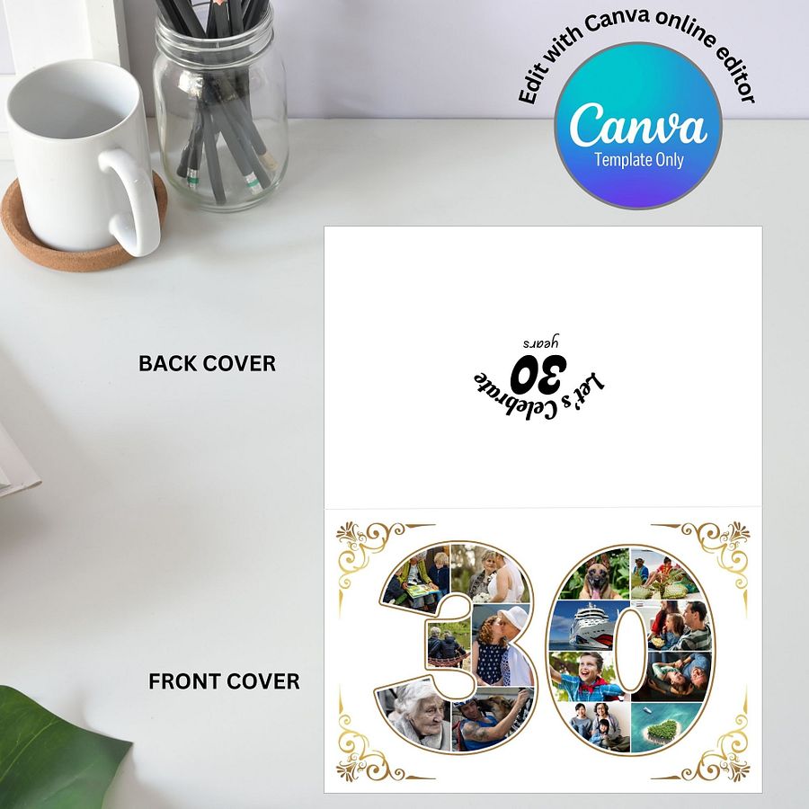 Thirty Year Celebration Card Photo Collage Canva Template product image (5)