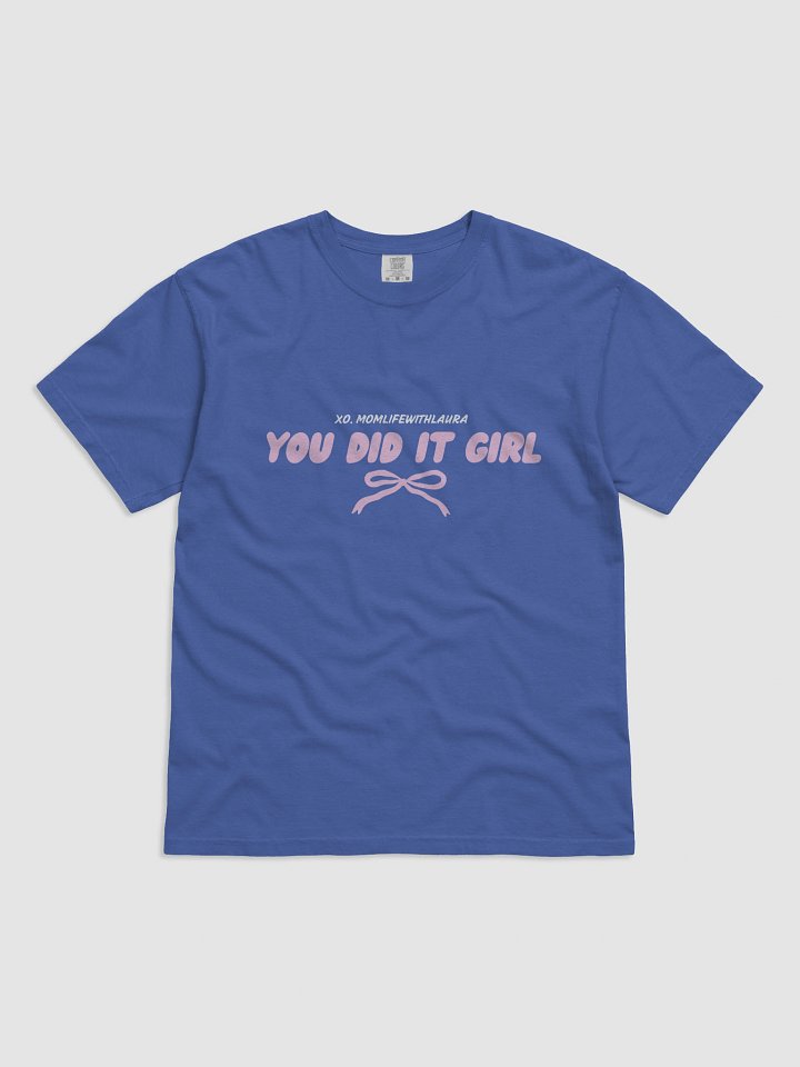 You Did it Girl Bow Comfort Colors Tee - Pink/Cobalt product image (1)