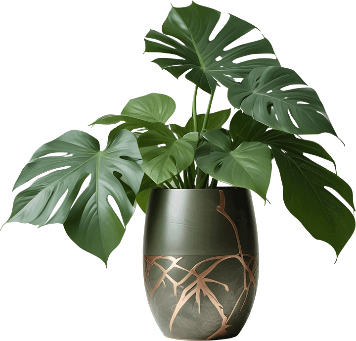 Zen Monstera – Elegant Green Kintsugi Vase with Monstera Leaves PNG product image (1)