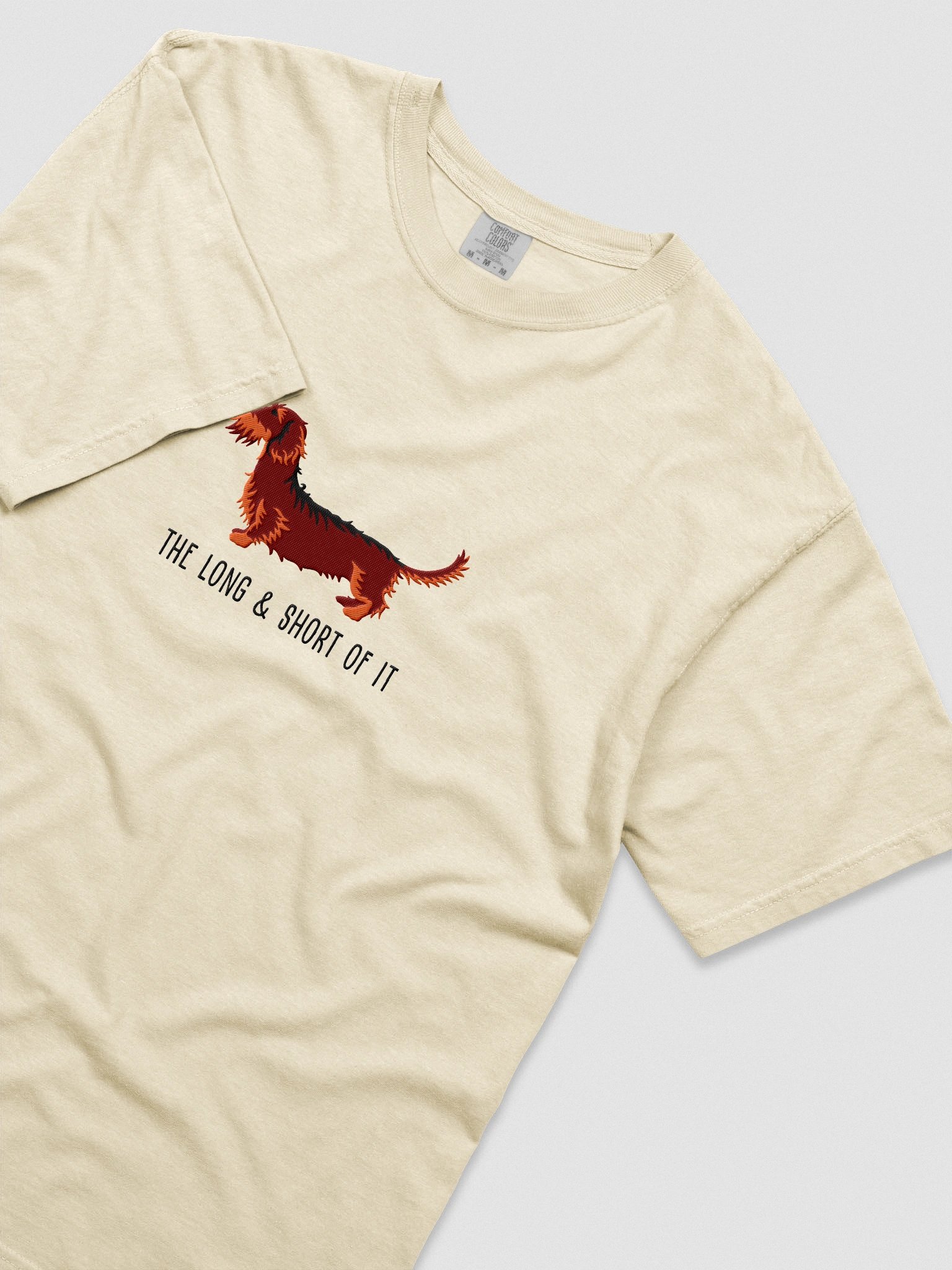 The Long & Short of It T-Shirt(Embroidered) of a Wirehaired Dachshund(Red & Tan) product image (8)