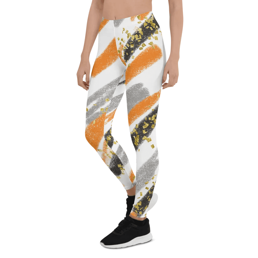 Black Orange abstract vintage print leggings product image (6)