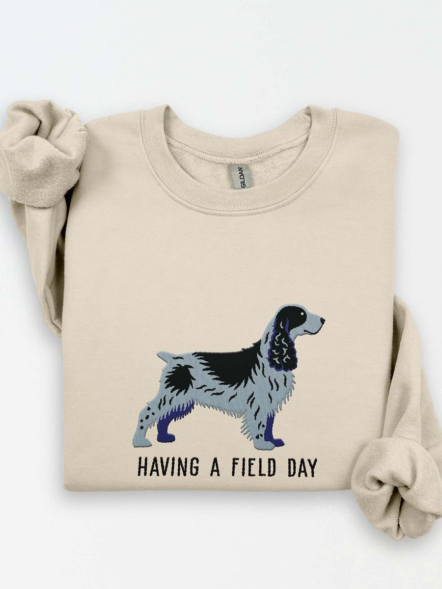 Having a Field Day Sweatshirt (Embroidered) of a Field Spaniel(Blue Roan) product image (1)
