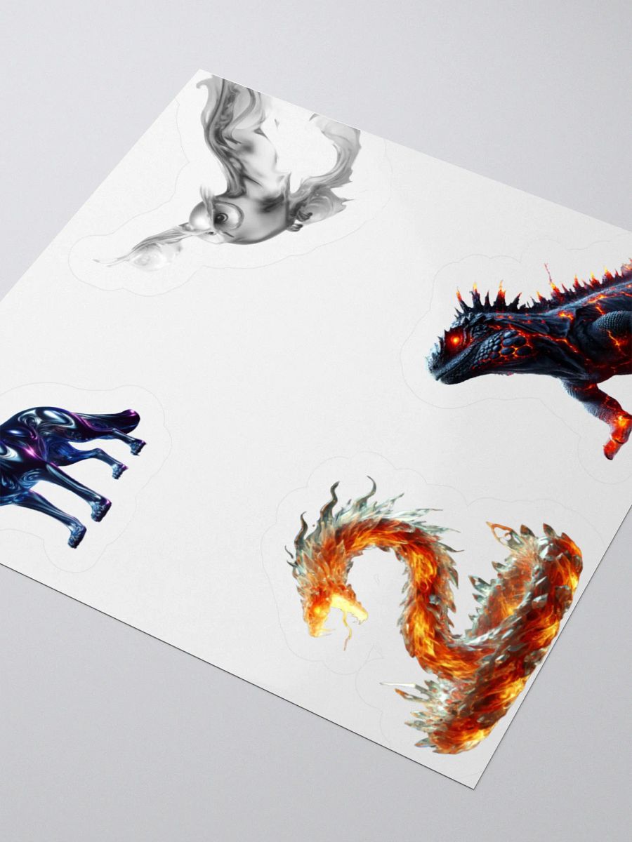 Metal Wolf, Wind Owl, Crystallized Fire Snake, and Lava Iguana Sticker Sheet product image (3)