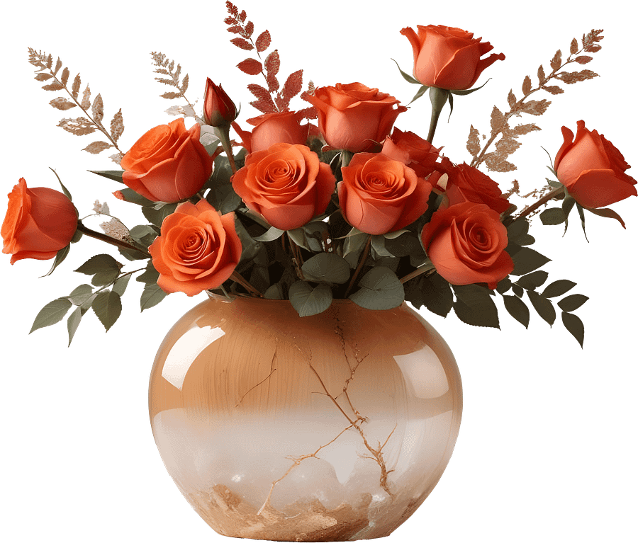 Golden Glow Vase with Orange Roses - PNG product image (1)